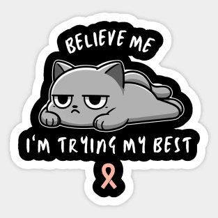 Uterine Cancer Warrior Cat With Awareness Ribbon Sticker